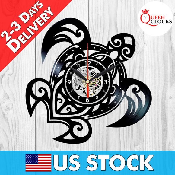 Queenclocks Wall Art Sea Turtle Vinyl Clock Hawaiian Home Decor